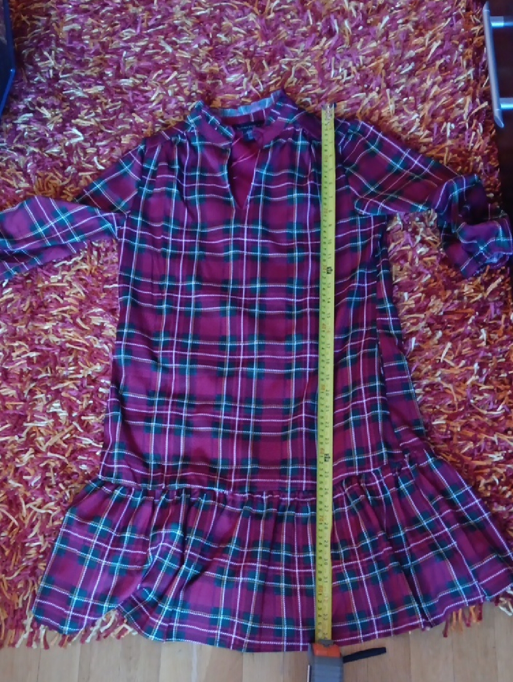 CYNTHIA ROWLEY Plaid Flounce Hem Ruffle Neck Mini Dress - Picture 7 of 7